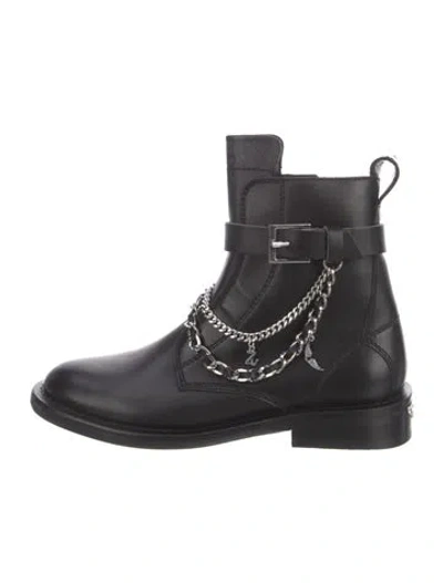 Pre-owned Zadig & Voltaire Leather Chain-link Accents Moto Boots In Black