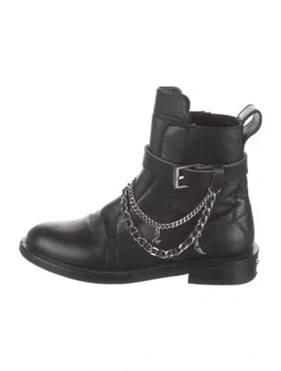 Pre-owned Zadig & Voltaire Leather Chain-link Accents Moto Boots In Black