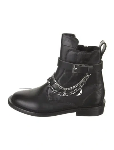 Pre-owned Zadig & Voltaire Leather Chain-link Accents Moto Boots In Black