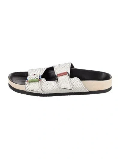 Pre-owned Zadig & Voltaire Leather Colorblock Pattern Slides In White