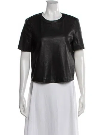 Pre-owned Zadig & Voltaire Leather Crew Neck T-shirt In Black
