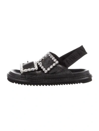 Pre-owned Zadig & Voltaire Leather Crystal Embellishments Sandals In Black