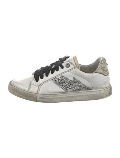 Pre-owned Zadig & Voltaire Leather Crystal Embellishments Sneakers In White