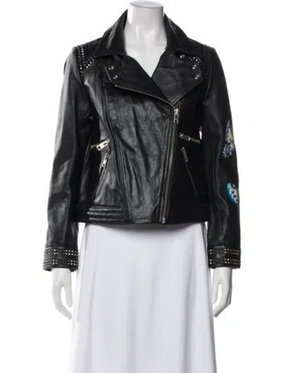 Pre-owned Zadig & Voltaire Leather Graphic Print Biker Jacket In Black