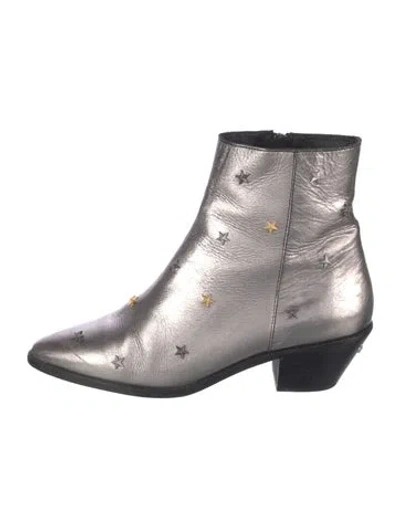 Pre-owned Zadig & Voltaire Leather Graphic Print Boots In Metallic/silver