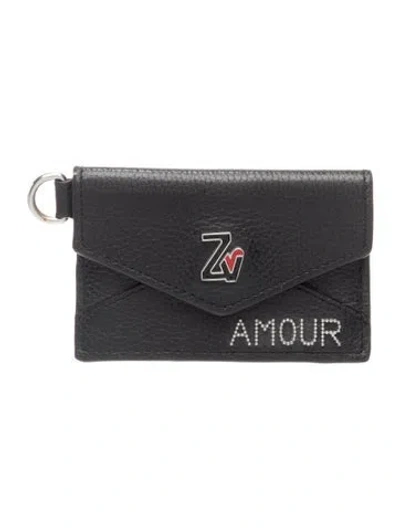 Pre-owned Zadig & Voltaire Leather Graphic Print Card Holder In Black