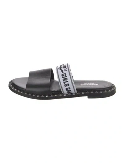 Pre-owned Zadig & Voltaire Leather Graphic Print Slides In Black
