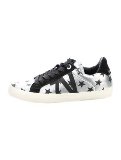 Pre-owned Zadig & Voltaire Leather Graphic Print Sneakers In Black/silver