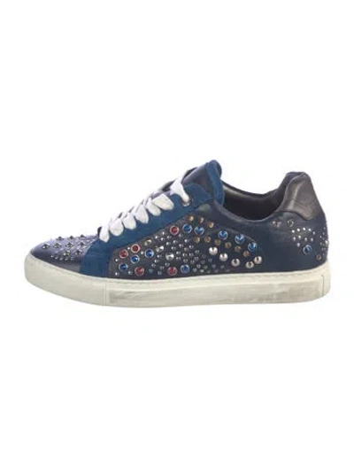 Pre-owned Zadig & Voltaire Leather Graphic Print Sneakers In Blue