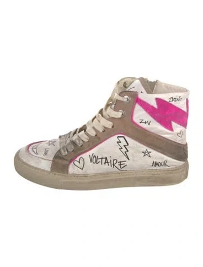 Pre-owned Zadig & Voltaire Leather Graphic Print Sneakers In Multicolor