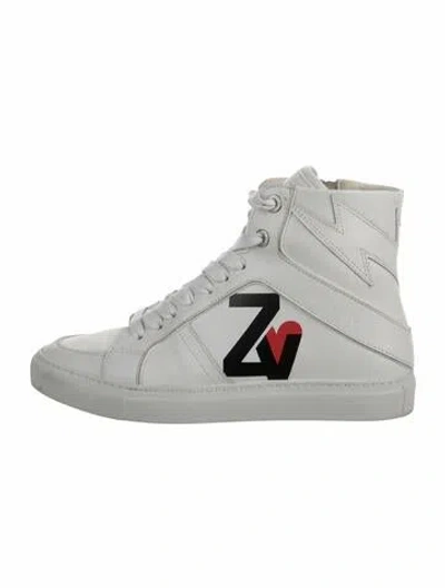 Pre-owned Zadig & Voltaire Leather Graphic Print Sneakers In White