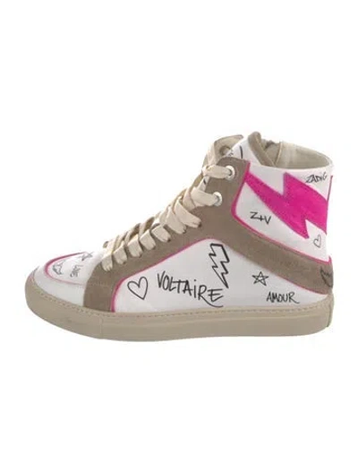 Pre-owned Zadig & Voltaire Leather Graphic Print Sneakers In White