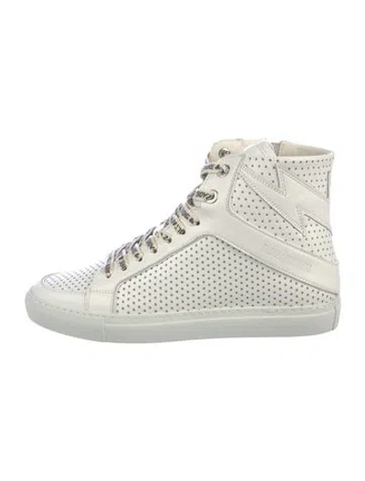 Pre-owned Zadig & Voltaire Leather Graphic Print Sneakers In White