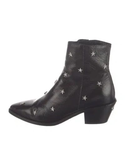 Pre-owned Zadig & Voltaire Leather Graphic Print Western Boots In Black