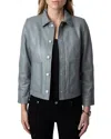 Zadig & Voltaire Litchi Cuir Lisse Leather Jacket In Gray