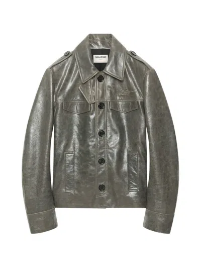 Zadig & Voltaire Leather Jacket In Gray
