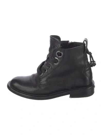 Pre-owned Zadig & Voltaire Leather Lace Trim Embellishment Combat Boots In Black