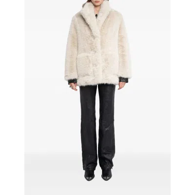 Zadig & Voltaire Womens Ecru Fleur Classic-collar Faux-fur Coat In Neutral