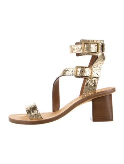 Pre-owned Zadig & Voltaire Leather Patterned Sandals In Gold