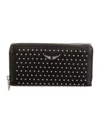 Pre-owned Zadig & Voltaire Leather Printed Continental Wallet In Black