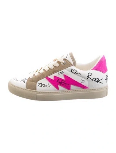 Pre-owned Zadig & Voltaire Leather Printed Sneakers In White