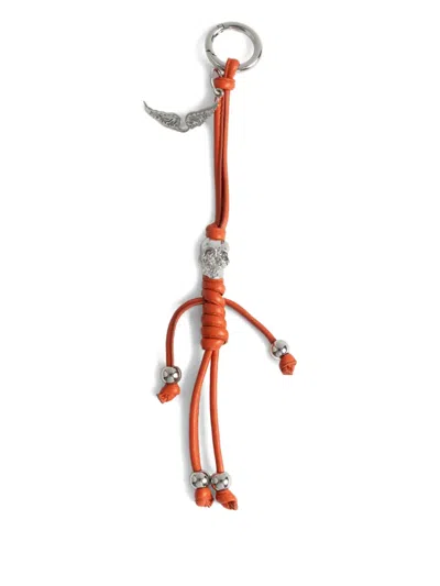 Zadig & Voltaire Leather Skull Keyring In Orange