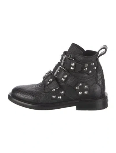 Pre-owned Zadig & Voltaire Leather Studded Accents Combat Boots In Black