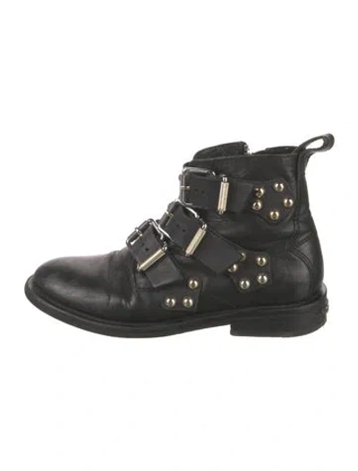 Pre-owned Zadig & Voltaire Leather Studded Accents Combat Boots In Black