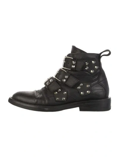 Pre-owned Zadig & Voltaire Leather Studded Accents Combat Boots In Black