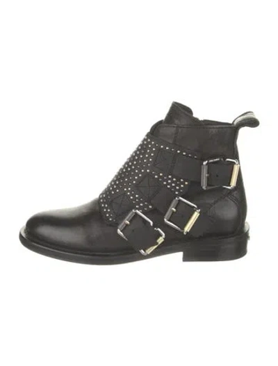Pre-owned Zadig & Voltaire Leather Studded Accents Combat Boots In Black