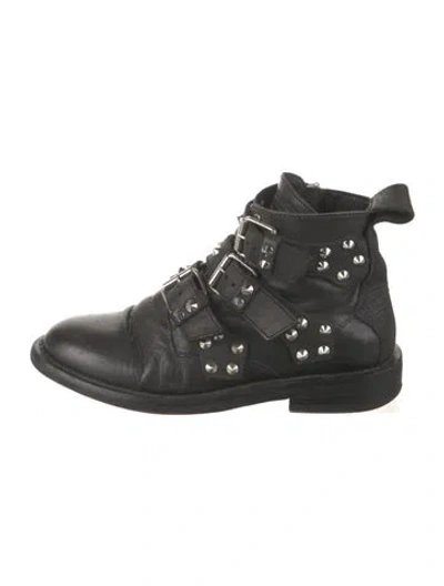 Pre-owned Zadig & Voltaire Leather Studded Accents Combat Boots In Black