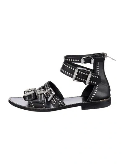 Pre-owned Zadig & Voltaire Leather Studded Accents Gladiator Sandals In Black