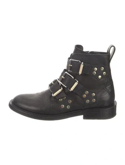 Pre-owned Zadig & Voltaire Leather Studded Accents Moto Boots In Black