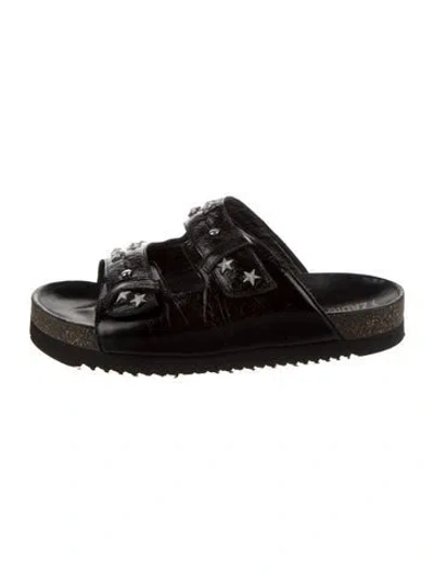 Pre-owned Zadig & Voltaire Leather Studded Accents Slides In Black