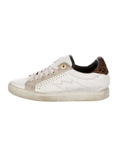 Pre-owned Zadig & Voltaire Leather Studded Accents Sneakers In White