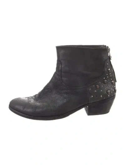 Pre-owned Zadig & Voltaire Leather Studded Accents Western Boots In Black