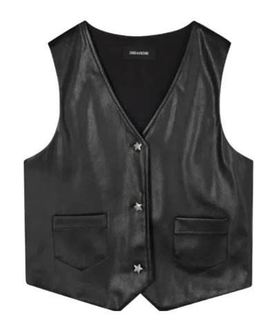 Zadig & Voltaire Kids' Leather Waistcoat In Black