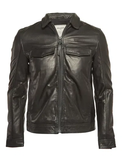 Pre-owned Zadig & Voltaire Leather Zip-up Jacket In Black