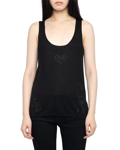Zadig & Voltaire Lee Cashmere Rhinestone Tank In Black