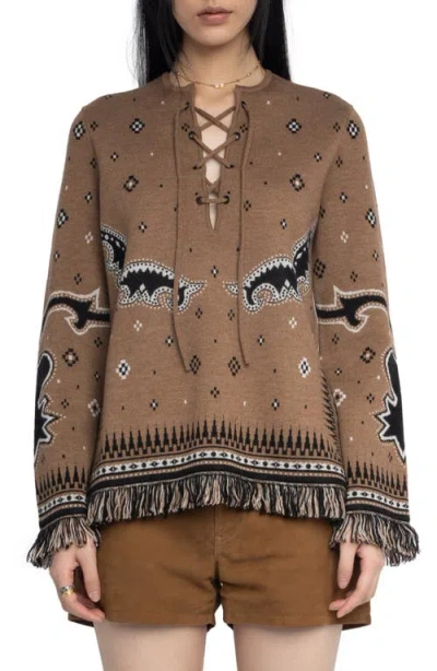 Zadig & Voltaire Leon Western Merino Wool Sweater In Brown