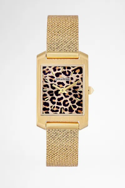 Zadig & Voltaire Leopard Printed Timeline Watch In Gold