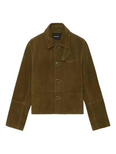 Zadig & Voltaire Lessa Button Suede Jacket In Green