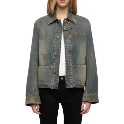 Zadig & Voltaire Lessa Logo Denim Jacket In Animal Print
