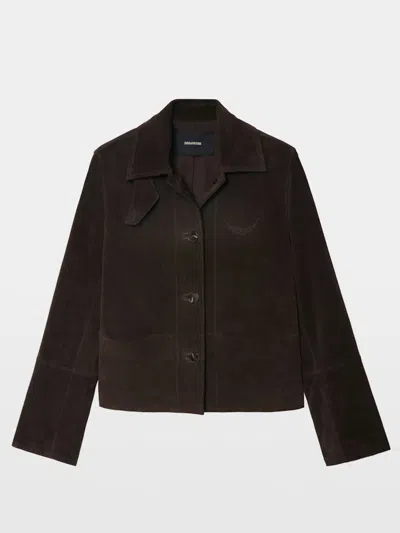 Zadig & Voltaire Lessa Suede Leather Jacket In Brown