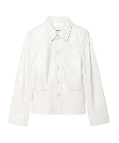 Zadig & Voltaire Womens Judo Liamys Branded Leather Jacket In White