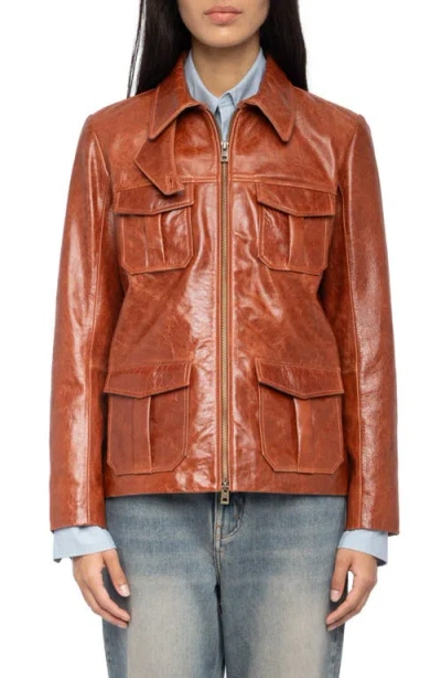 Zadig & Voltaire Lienna Leather Jacket In Brown
