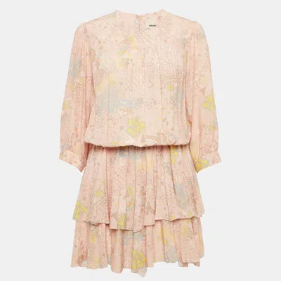 Pre-owned Zadig & Voltaire Light Orange Rooka Print Silk Blend Glam Rock Mini Dress L