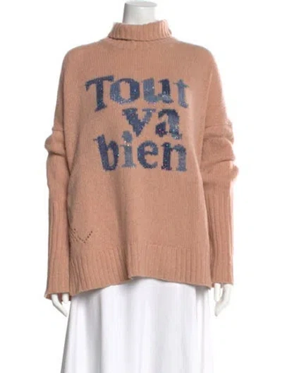 Pre-owned Zadig & Voltaire Linen Graphic Print Sweater In Pink