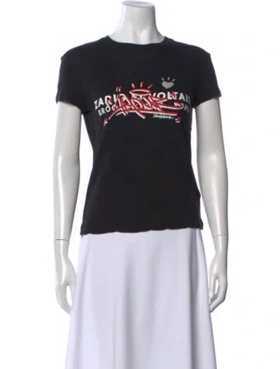 Pre-owned Zadig & Voltaire Linen Graphic Print T-shirt In Black