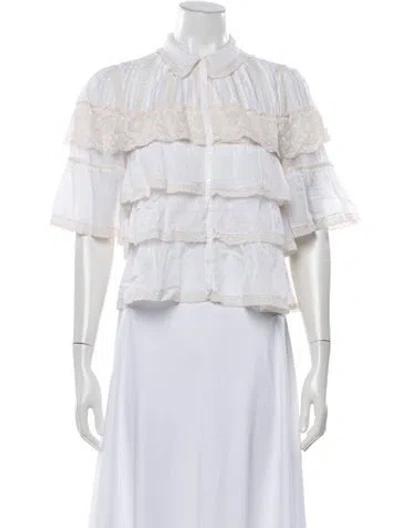 Pre-owned Zadig & Voltaire Linen Short Sleeve Blouse In White